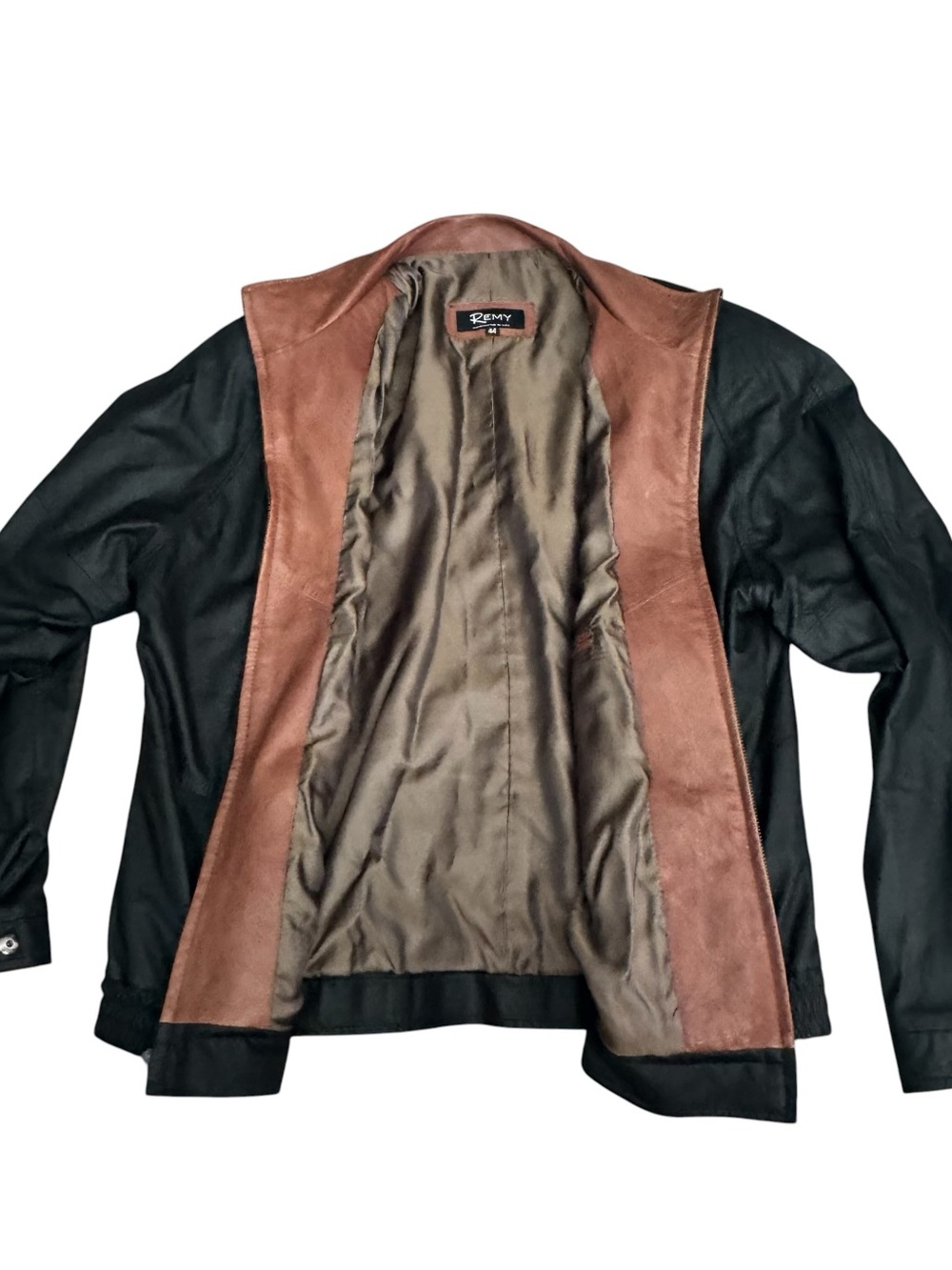 Remy Lambskin Leather Jacket Men 44 Black Brown Full Zip Vintage USA - Picture 3 of 10